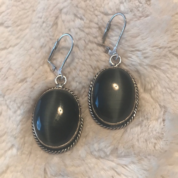 Silver (stamped 925) semi-precious stone earrings - Picture 2 of 4